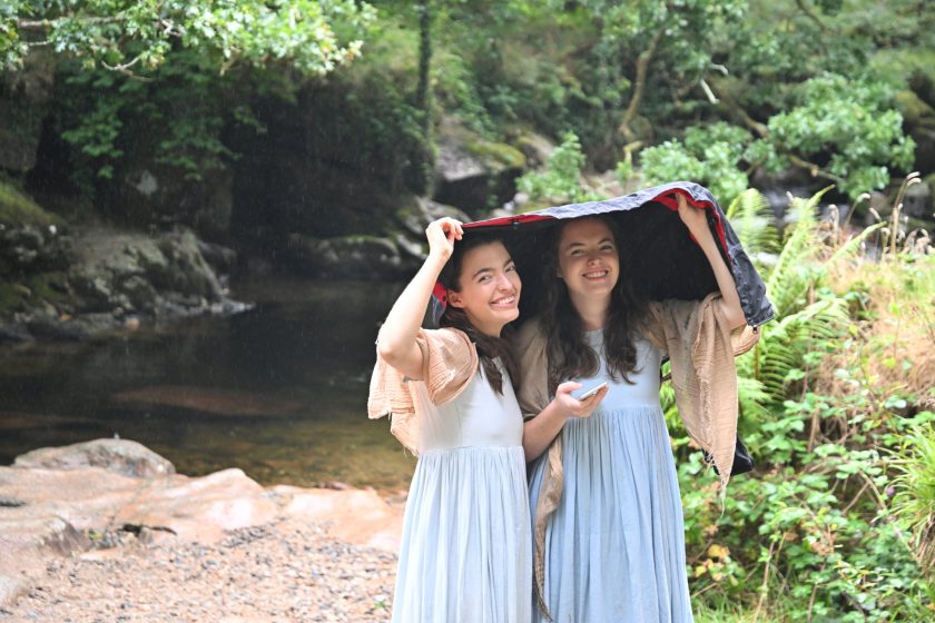 Actors waiting for take in the rain photographed by unit stills photographer Gavin Parsons